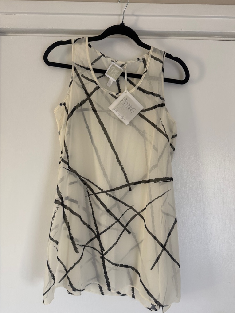 MarlaWynne Cream Sleeveless Tunic with Black Abstract Lines